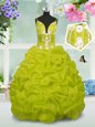 Floor Length Lace Up Little Girl Pageant Dress Yellow Green and In for Party and Wedding Party with Beading and Pick Ups