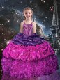 Excellent Purple Spaghetti Straps Lace Up Beading and Ruffles and Pick Ups Little Girl Pageant Dress Sleeveless