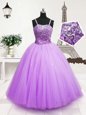 Low Price Lavender Zipper Spaghetti Straps Beading and Sequins Little Girl Pageant Dress Tulle Sleeveless