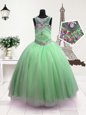 Trendy Scoop Apple Green Sleeveless Organza Zipper Pageant Gowns For Girls for Party and Wedding Party