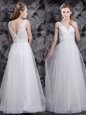 White Zipper Homecoming Gowns Beading and Appliques Sleeveless Floor Length