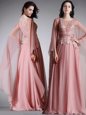 Smart Empire Mother Of The Bride Dress Pink Scoop Chiffon 3|4 Length Sleeve Floor Length Zipper