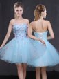 Custom Made Light Blue Lace Up Appliques Sleeveless Mini Length