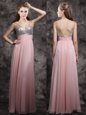 Chiffon Sleeveless Floor Length Homecoming Dress and Beading and Sequins