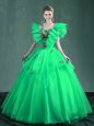 Gorgeous Square Sleeveless Lace Up Quince Ball Gowns Turquoise and Apple Green Organza
