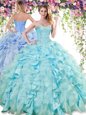 Sleeveless Floor Length Ruffles Lace Up Sweet 16 Dress with Baby Blue