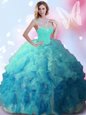 Floor Length Multi-color Ball Gown Prom Dress High-neck Sleeveless Zipper