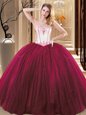 Floor Length Lace Up Quinceanera Dresses Wine Red and In for Military Ball and Sweet 16 and Quinceanera with Embroidery