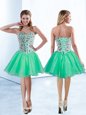 Luxurious Knee Length Turquoise Prom Evening Gown Organza Sleeveless Beading