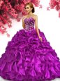 Stunning Fuchsia Sweetheart Neckline Beading and Ruffles Sweet 16 Quinceanera Dress Sleeveless Lace Up