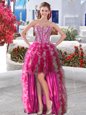Glamorous High Low Fuchsia Prom Dresses Sweetheart Sleeveless Lace Up