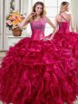 High End One Shoulder Floor Length Ball Gowns Sleeveless Fuchsia Vestidos de Quinceanera Lace Up