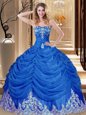 Royal Blue Tulle Lace Up Quinceanera Dress Sleeveless Floor Length Appliques and Pick Ups