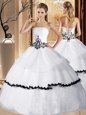 White Lace Up Quinceanera Dress Appliques and Ruffled Layers Sleeveless Floor Length