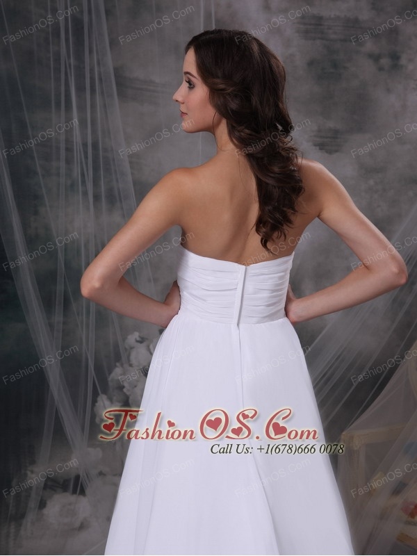 Custom Made White Empire Sweetheart Beach Wedding Dress Chiffon Ruch Court Train 13111 8068