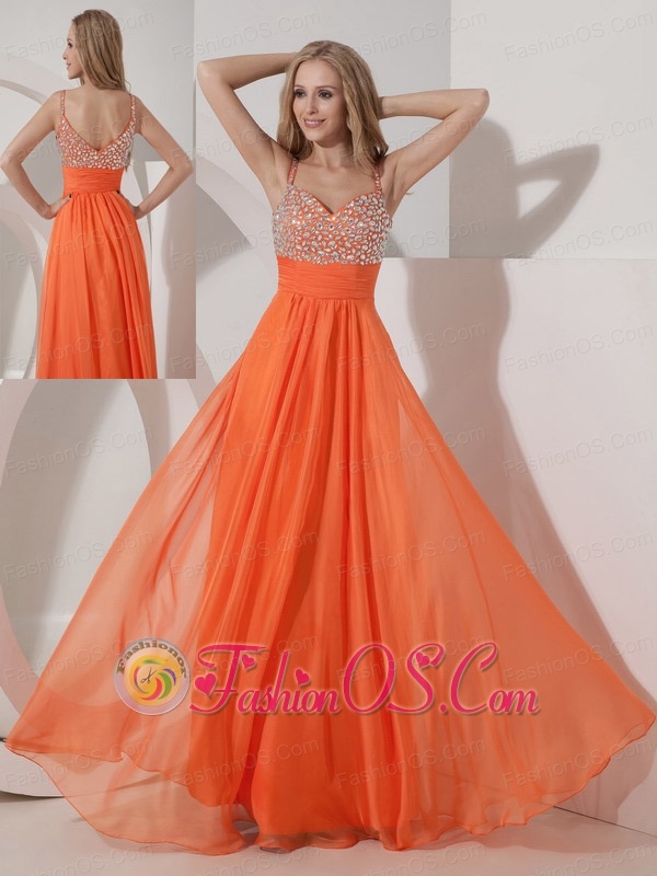 orange floor length dress