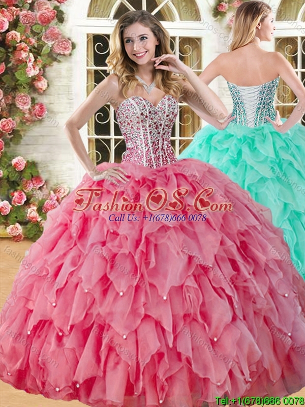 Coral and White Quinceanera Dresses